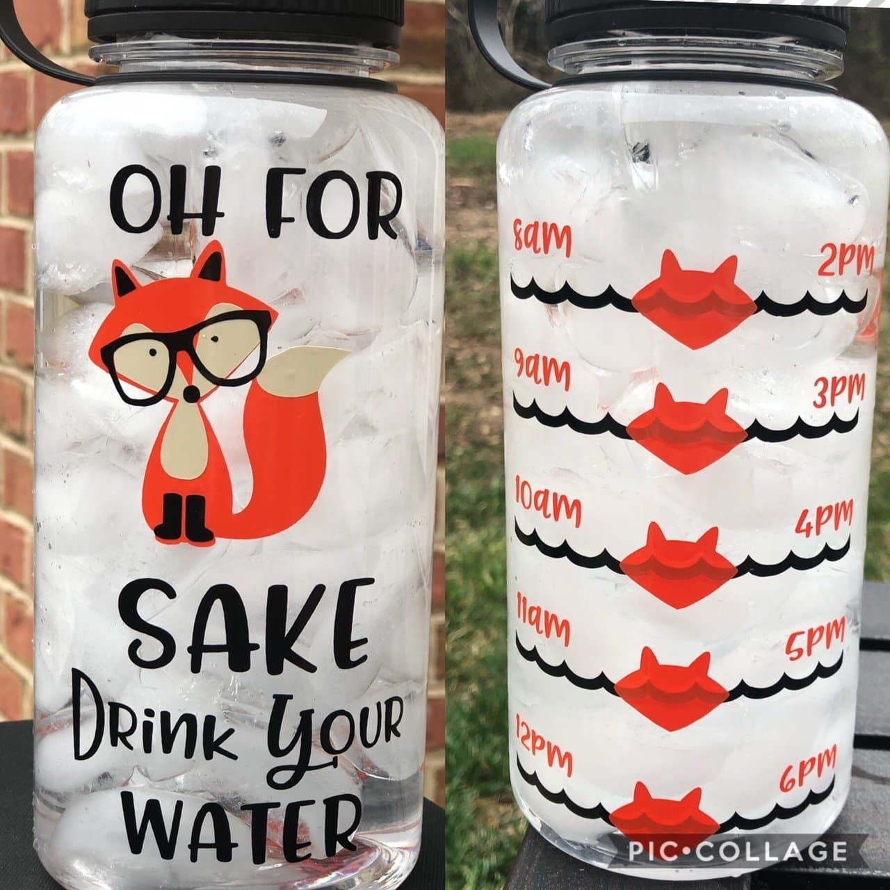 Oh For Fox Sake Water Bottle with tracker 32oz Wide Mouth Funny Water bottle