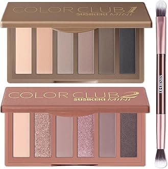 2PCS 6 Colors Mini Eyeshadow Palette Makeup Set Neutral Nude Eye Shadow Pink & Brown Matte Shimmer Make Up Pallet with Mirror Highly Pigmented Travel Size Gift Kit