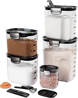 Airtight Food Storage Container Set – Clear Plastic Flour and Sugar Canister Set with Magnetic Accessories for Kitchen Organization (Black, 9-Piece)
