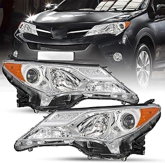 Headlight Assembly Fit for 2013 2014 2015 Rav4, 13 14 15 Rav 4 Halogen Headlamp Replacement Driver and Passenger Side Chrome Housing with Amber Reflector