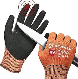 Schwer ProGuard High Level Cut Resistant Work Gloves PR3326 for Extreme Protection, ANSI A9 Cut Gloves with Reinforced Thumb, Non Slip, Breathable, Durable, Touch-screen, Orange 1 Pair（M）