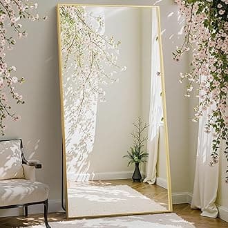 DUMOS Full Length Mirror with Stand 70.4"x25.6" Floor Standing Aluminum Frame for Bedroom Body Hanging Leaning Modern Simple Home Decor Shatter-proorf Nano Glass Wall Living Room Cloakroom Gold