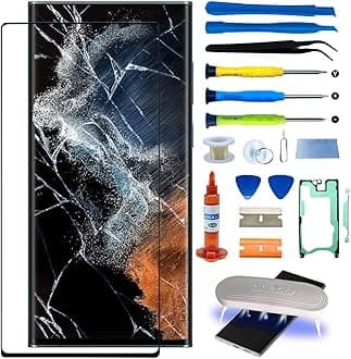 Original Samsung Galaxy Note 20 Ultra Front Glass Repair Kit Screen Replacement 6.7 inch Outer Screen incl Waterpoof Frame Adhesive,Repair Glue and Lamp Tool (No Digitizer,No LCD) N9860 Series