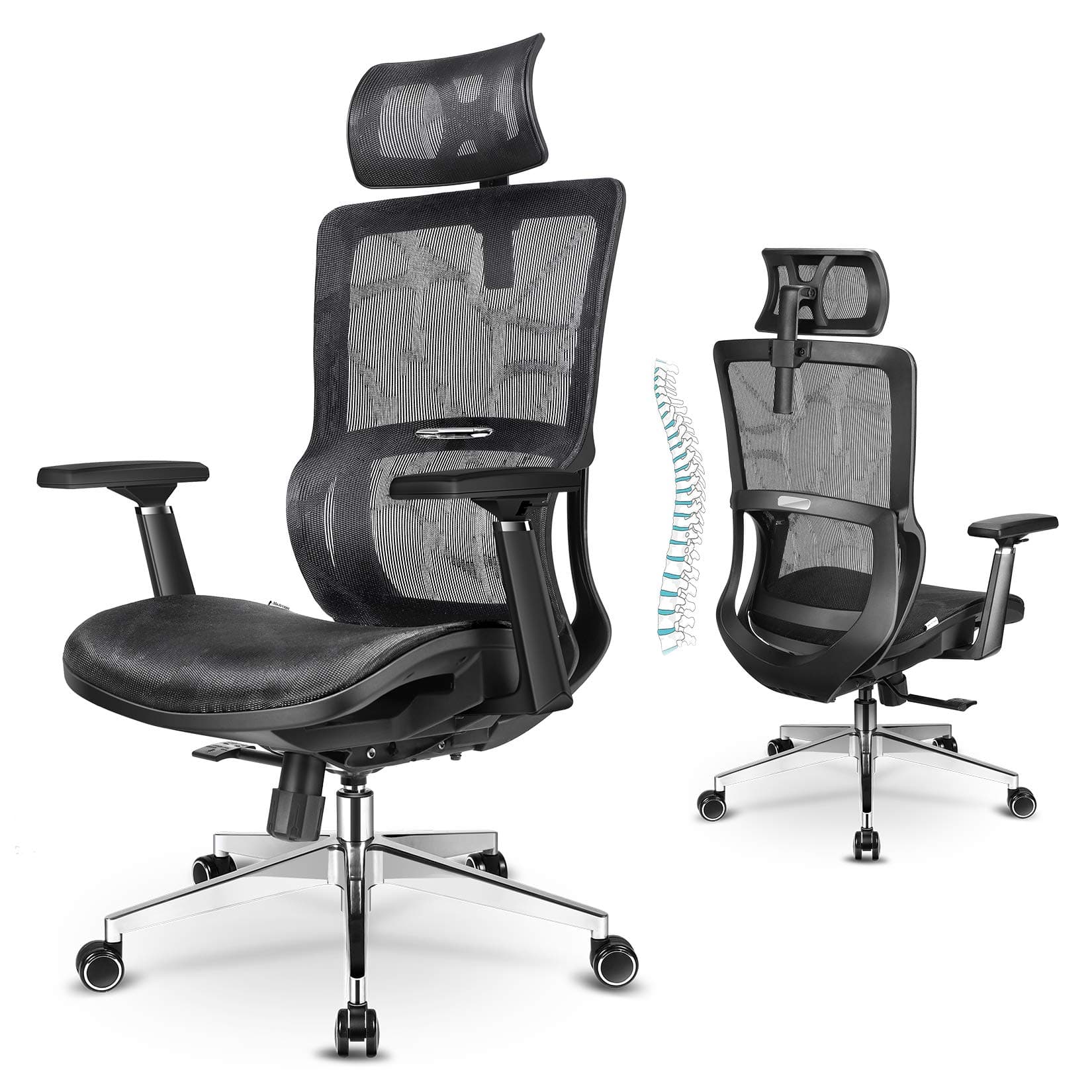 mfavour Ergonomic Office Chair, Mesh Back, Lumbar Support, Adjustable Headrest, Black, Modern Style, Home Office Desk Chair, Gaming Chair, 330 lbs Capacity