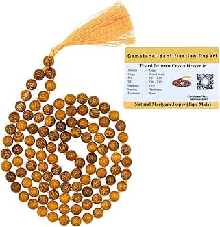 Certified Mariyam Jasper Crystal Japa Mala Ganthi - 108 Beads Buddhist Prayer Beads - AAA Grade Original Healing Gemstone Agate Mala for Yoga Meditation Spiritual Reiki Feng Shui