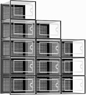 Kuject X-Large Shoe Storage Boxes Organizers for Closet 12 Pack, Fit Size 11,Clear Plastic Stackable Sneaker Containers for Entryway, Space Saving Shoe Rack Holder,Substitute Drawer Organize Unit