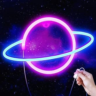 Lumoonosity Planet Neon Sign - USB Powered Saturn LED Light with On/Off Switch, Planet Led Sign for Wall Decor - Aesthetic Hanging Saturn Neon Light for Bedroom, Gaming Room