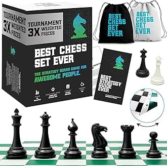 Best Chess Set Ever Tournament Chess Set, 3X Triple Weighted Staunton Pieces, with 20 in x 20 in Foldable Double-Sided Silicone Chess Board, Super Heavyweight Edition