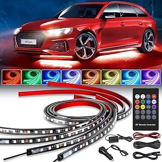 Nilight 4Pcs Car Underglow Neon Accent Strip Lights 252 LEDs RGB 8 Color Sound Active Function Music Mode with Wireless Remote Control Underbody Light Strips for Cars Van SUV Truck