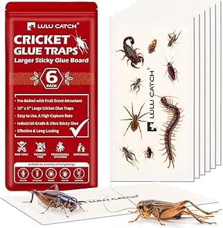 LULUCATCH Cricket Insect Glue Traps - 6 Pack Bug Cockroach Sticky Traps, Large Spider Trap with Pre-Baited Attractant, Highly Effective Glue Boards Indoor, Non-Toxic & Safe to Children, Pets