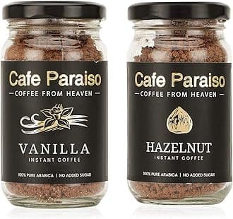 Cafe Paraiso Hazelnut & Vanilla Instant Premium Flavored Arabica Coffee | Medium Roast | Agglomerated | Pack of 2 (50g Each)