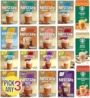 Nescafe Frothy Instant Coffee Sachets Pick Any 3 Packs From 20+ Flavours Inc. Starbucks, Decaf, Salted Caramel, Cappuccino, Latte, Mocha, Skinny, Iced, Oat, Toffee Nut, vanilla, Coconut and More.