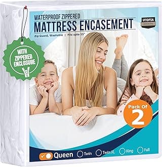 Utopia Bedding Zippered Mattress Encasement Queen - 100% Waterproof and Bed Bug Proof Mattress Protector - Absorbent, Six-Sided Mattress Cover (Pack of 2)