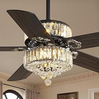 Fanbulous 52 Inch Crystal Fandelier Ceiling Fan with Light, Farmhouse Ceiling Fan Chandelier with 6 Speeds, Quiet Reversible Noiseless DC Motor, 3CCT, Indoor Ceiling Fans for Living Room Bedroom