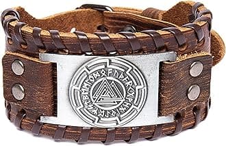 GelConnie Viking Bracelet Punk Leather Cuff Bracelet Gothic Leather Wristband Bracelet with Nordic Amulet Scandinavian Talisman Celtic Pagan Jewelry