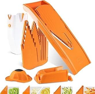 Vegetable Slicer V1 (Professional Set) • V Slicer with 4 Inserts, Fruit Holder, Docking Station & Box • Adjustable Slicer for Vegetables & Fruits • For Slices, Strips & Cubes • Colour: Orange