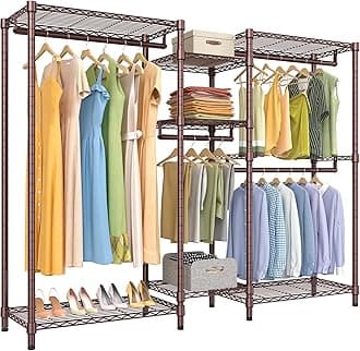 Classic V6 Wire Garment Rack Heavy Duty Clothes Rack for Hanging Clothes, 5 Tiers Freestanding Closet Rack Large Size Metal Clothing Rack with 7 Shelves & 4 Hanging Rods, Max Load 850LBS, Bronze