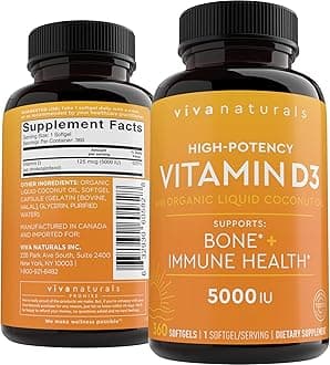 Viva Naturals High Potency Vitamin D Made with Organic Coconut Oil D3 5000 IU, 360 Softgels