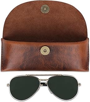 Leather Sunglasses Case Genuine Eyeglass Holder Reading Glasses Protector Vintage Eyewear Storage for Men and Women