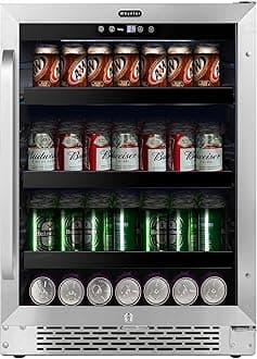 180 BBR-148SB Built-in 182 Can Undercounter Beverage Refrigerator with Reversible Door, Digital Control and Lock, 5.1 Cubic Feet, Stainless Steel