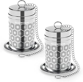 - 2 Pack Reinmoson Tea Strainers for Loose Tea, Extra Fine Mesh Tea Infuser, 304 Stainless Steel & Updated Slim Threaded Lid, Loose Leaf Tea Steeper for Black Tea, Rooibos, etc