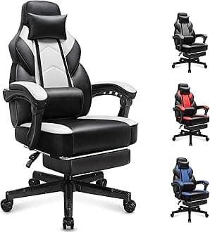Meilocar Gaming Chair for Adult, Video Game Chair Computer Chairs with Footrest Big and Tall Gaming Chair with Massage Lumbar Support Height Adjustable and 360° Swivel Seat White