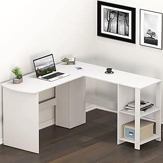 SHW 51 x 51 Inches L-Shaped Home Office Wood Corner Desk wtih Storage, White