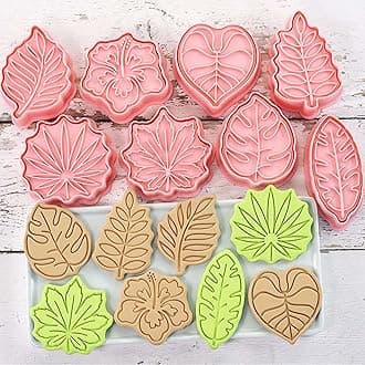 8 Piece Leaf Cookie Cutter Set, Tropical Shapes for Baking, Eucalyptus, Monstera, Hibiscus, Sycamore, Fan Palm Leaf Biscuit Cutters Molds for Fall, Thanksgiving, Holiday & Party Treats (Tropic)