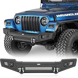 Hooke Road Climber Front Bumper for 1997-2006 Jeep Wrangler TJ, Off-Road Steel Bumper with D-rings and 2×25W LED Spotlights
