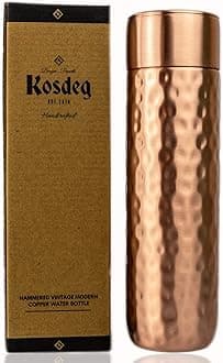 Kosdeg Copper Water Bottle 500 ml (Vintage Modern Hammered Design)