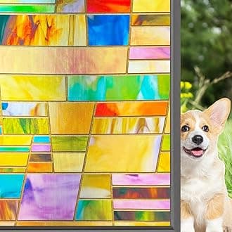3D Stained Glass Window Film Etched Glass Door Film Ancient Egypt Decorative 3D Stereo Window Cling Tints Sticker No Glue Anti UV for Home and Office,23.6x35.4 inches