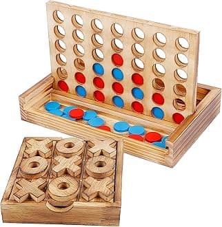 Glintoper Tic Tac Toe & 4 in a Row Tables Game Set, Classic Board Line Up 4 for Living Room Rustic Table Decor and Use as Game Top Wood Guest Room Decor Strategy Board Games for Families