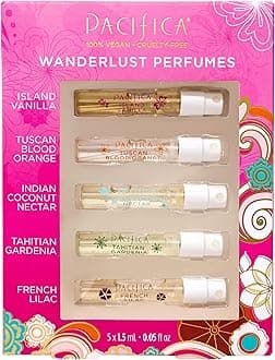 Pacifica Beauty, Wanderlust Spray Perfume Trial Set, Island Vanilla, 5 Scents, Fragrance Sampler Gift Set, Natural & Essential Oils, Clean, Vegan & Cruelty Free