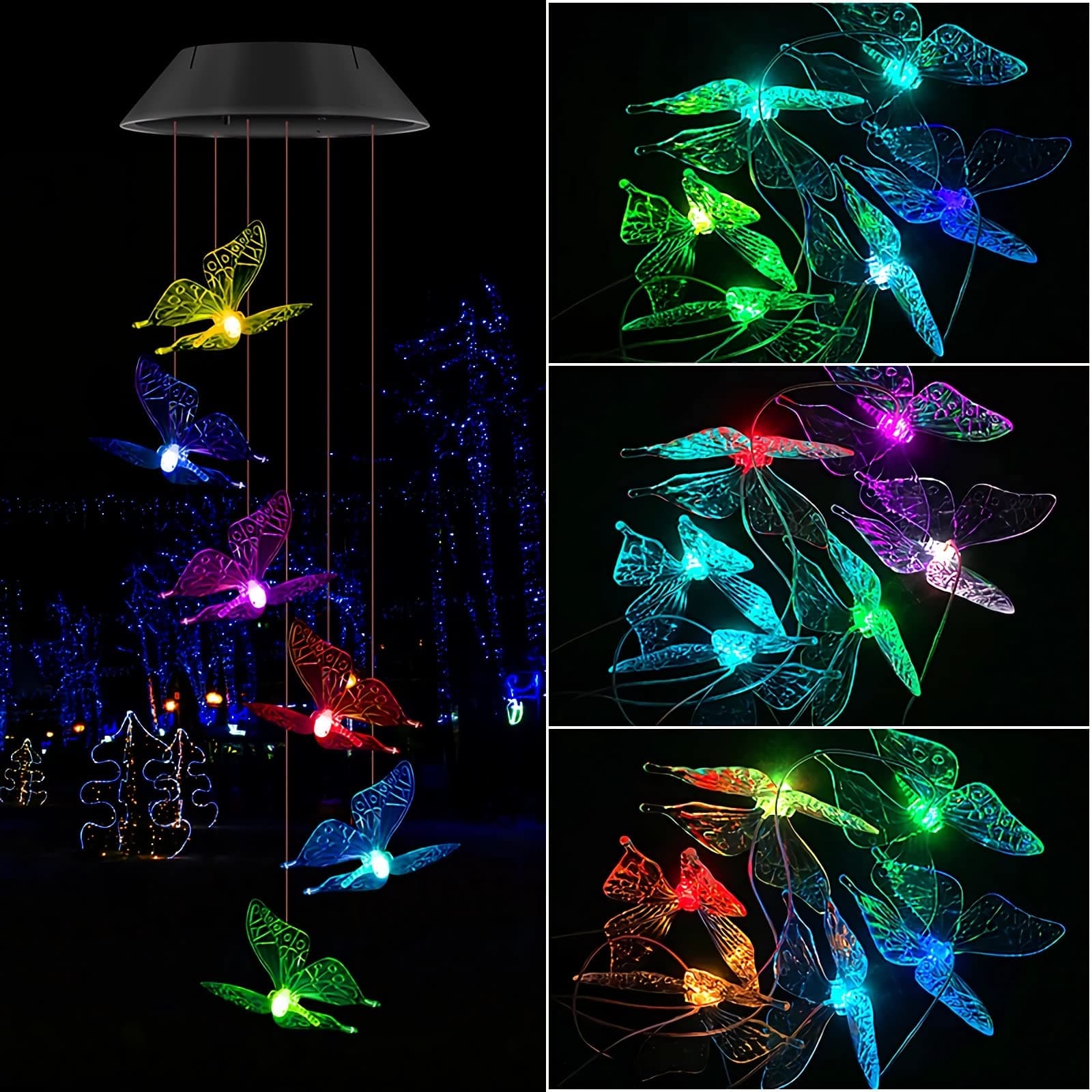 Lainin LED Solar Wind Spinner Color Changing Butterfly Mobile Wind Chime Lamp for Home Outdoor Garden Patio Decor
