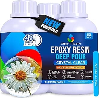 CRAFT RESIN 1.5L Crystal Clear Deep Pour Epoxy Resin Kit - Food Safe & UV Resistant Best for DIY, Art, River Table, Wood, Flower Preservation, Mould Casting Resin Epoxy Kit - for Beginners & Pros