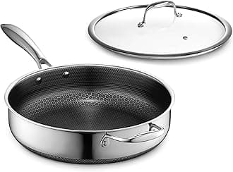 Hybrid Nonstick 4.5-Quart Deep Sauté Pan with Tempered Glass Lid, Stay-Cool Handle, Dishwasher-Friendly, Oven-Safe Up to 900°F, Induction Ready, Compatible with All Cooktops