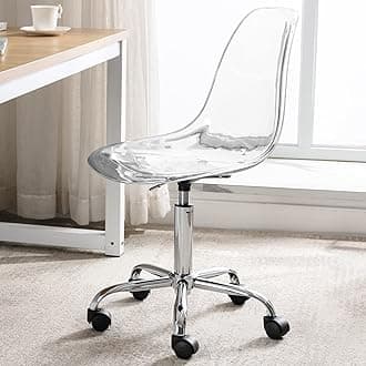 HOMEFUN Clear Desk Chair, Acrylic Rolling Armless Vanity Swivel Height Adjustable Ghost Molded Plastic Home Office Chairs with Wheels, Clear