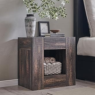 OKD Modern Nightstand with Charging Station, 24" Large Bedside Table, Rustic End Table with Drawers & Open Shelf for Bedroom/Living Room, Night Stand Wood Thick Design,Dark Rustic Oak
