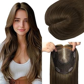 HAIR Real Human Hair Toppers for Women 150 Density 6x7inch Hand-Tied 55 grams 12 inch Hair medium dark brown for Women with Thinning Crown (#4 12inch)