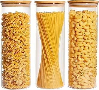 3 Pack 70oz Glass Jars with Bamboo Lids, Airtight Seal Food Storage Containers for Kitchen Organization, Clear Canisters with Lables