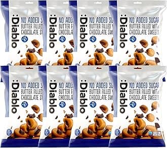 Diablo No Added Sugar Candy - Retro Chocolate Filled Butter Sweets Sweetened with Maltitol, Sugar-Free Treats for All Occasions, Ideal for Gift Boxes, Mother’s Day & Father’s Day – 75g, Pack of 8