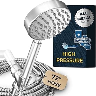 Solid Metal LOW FLOW Handheld Shower Head with Hose and Brass Holder - BRUSHED NICKEL – Water Saving 1.75 GPM Detachable Shower Head - Adjustable Shower Wand Bracket & 6ft Hose