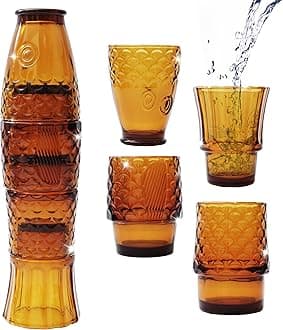 Set of 4 | Handmade Stacking Koi Carp Fish Cocktail Glasses | Drinking Tumblers | Retro Fun Quirky Gift Present | Dinner Party Water Juice Coffee Mugs Cups | 4PCS 250ml (Amber)