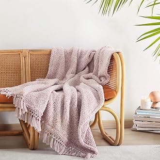 Ultra Soft Cozy Sherpa Throw Blanket, Light Weight Warm Decorative Throw Blanket with Tassel, 2 Tones Ombre Dusty Pink Pattern Reversible Boho Style Blanket for Sofa, Couch, Bedroom,Travel, 60”x80”