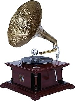 Deco 79 Wood Functional Gramophone with Record, 18" x 16" x 28", Brown