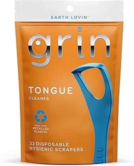 Grin Disposable Tongue Scraper for Adults, Tongue Cleaner, Easy to Use, Dental Hygiene, Fresh Breathing, Tongue Scraper for Bad Breath Reduction, 1 Pack