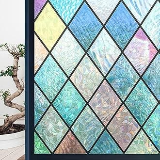 Niviy Stained Glass Window Film Tint, Window Cling Sun Catcher Sticker Non Adhesive Anti UV for Home Office 29.5 x 78.7 inches