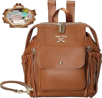 Small Diaper Bag, Mini Dackpack Leather Diaper Bag Backpack with 12 Diaper Bag Organizer, Insulated Pocket, 2 Insulated Pockets (Brown)