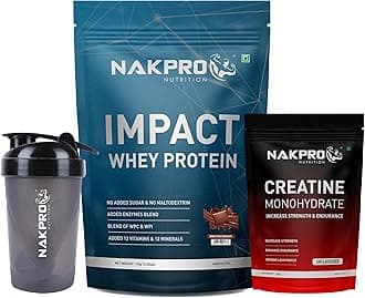 NUTRITION Impact Whey Protein Supplement Powder Combo (1 kg with 100g Creatine & Shaker, Double Rich Chocolate)
