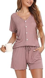 Vlazom Women Pyjamas Set, Button Down Pj's Sets Soft Lounge Sets Chic 2 Piece Top and Shorts for Loungewear Sleepwear